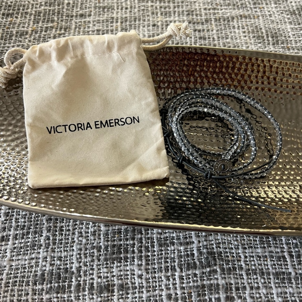 Brand new Victoria Emerson wraparound genuine  leather gray trim bracelet